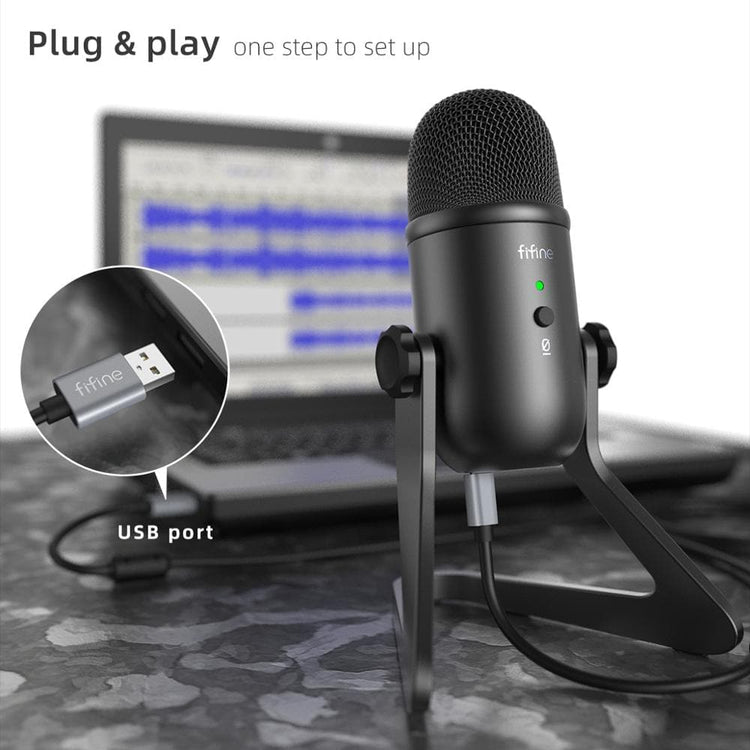 FIFINE USB professional microphone for PC Mic headphone output&amp