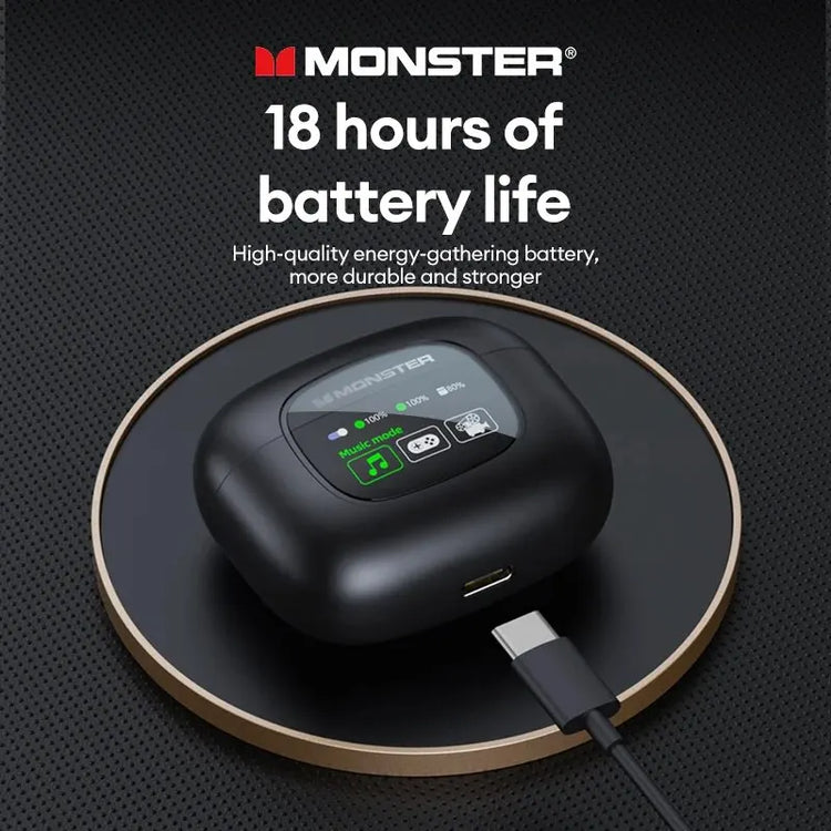 Monster Wireless Bluetooth 5.4 LED Display Earphones
